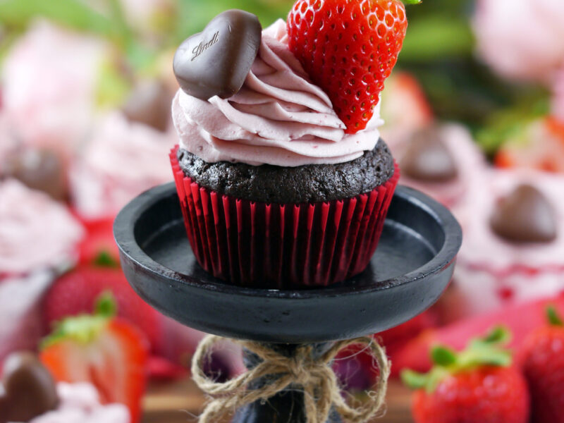 Chocolate Cupcakes with Strawberry Frosting